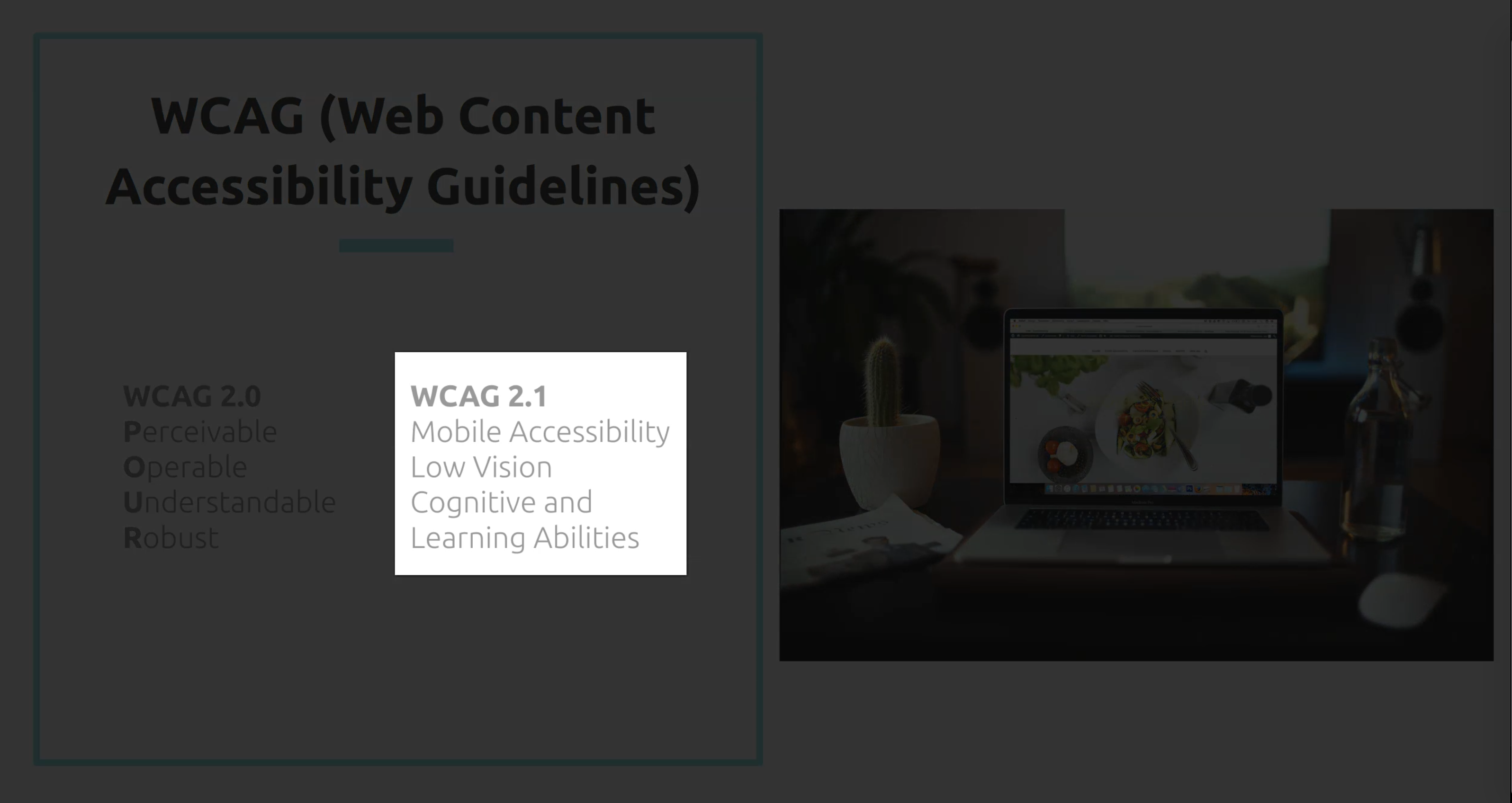 WCAG 2.1: Mobile accessibility. Low vision. Cognitive and learning abilities