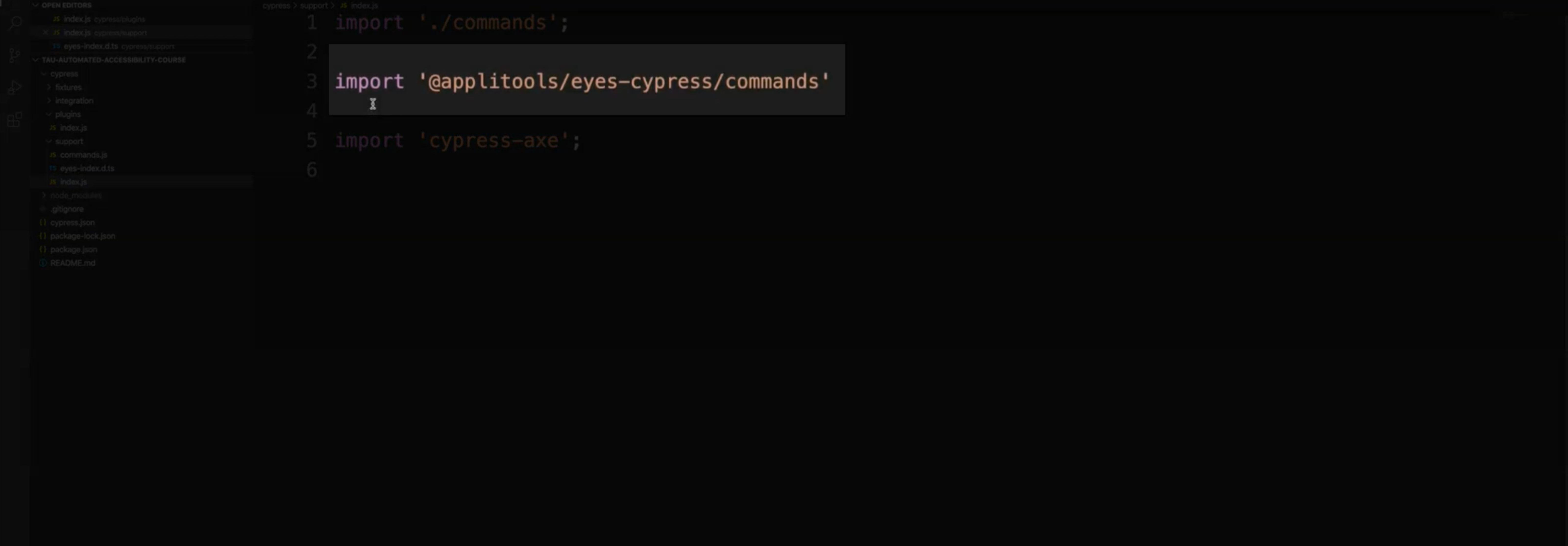 importing eyes-cypress commands